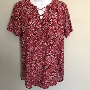 Old Navy short slvd Tunic top Red bandanna print S